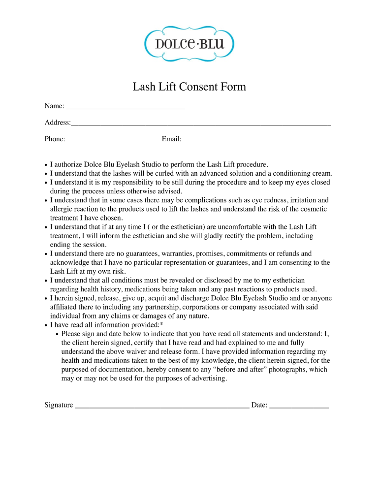 Lash Lift Consent Form Printable