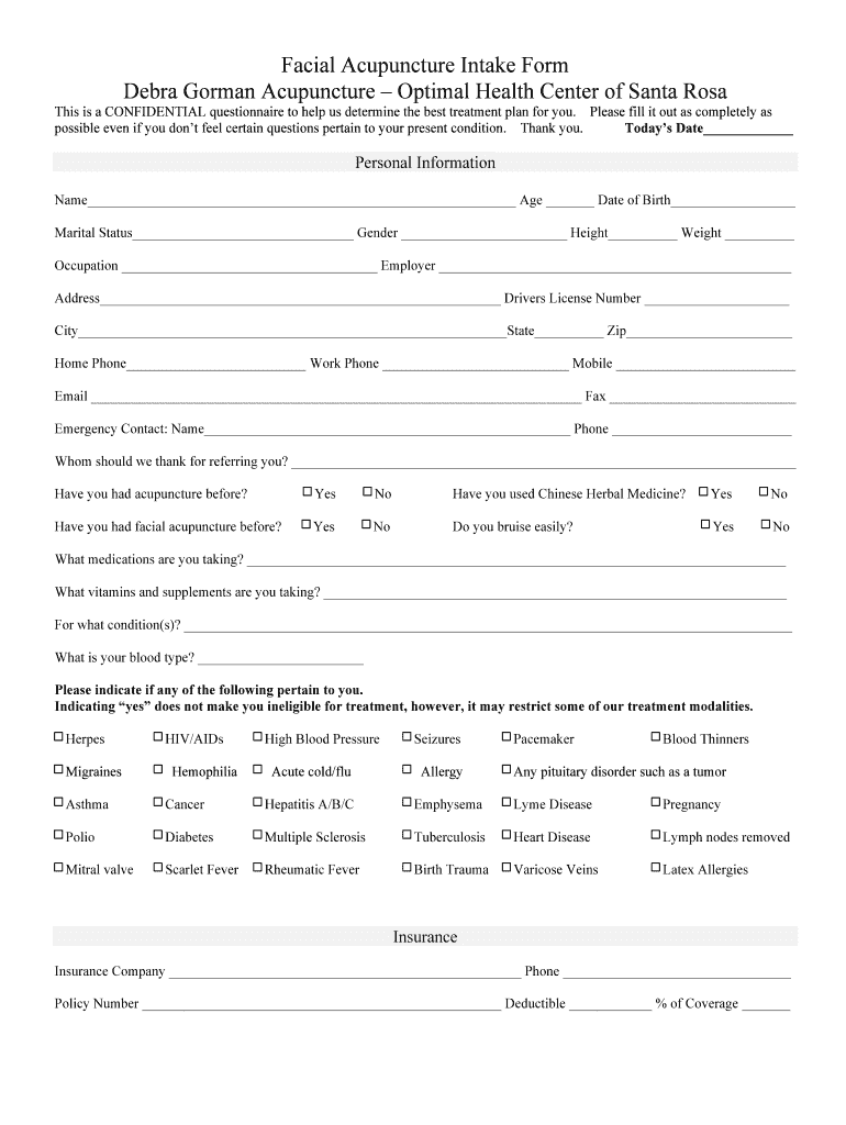 Facial Acupuncture Intake Form