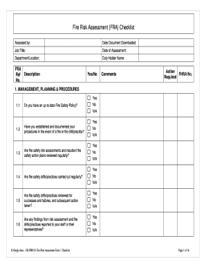 Fire Risk Assessment FRA Checklist  Form