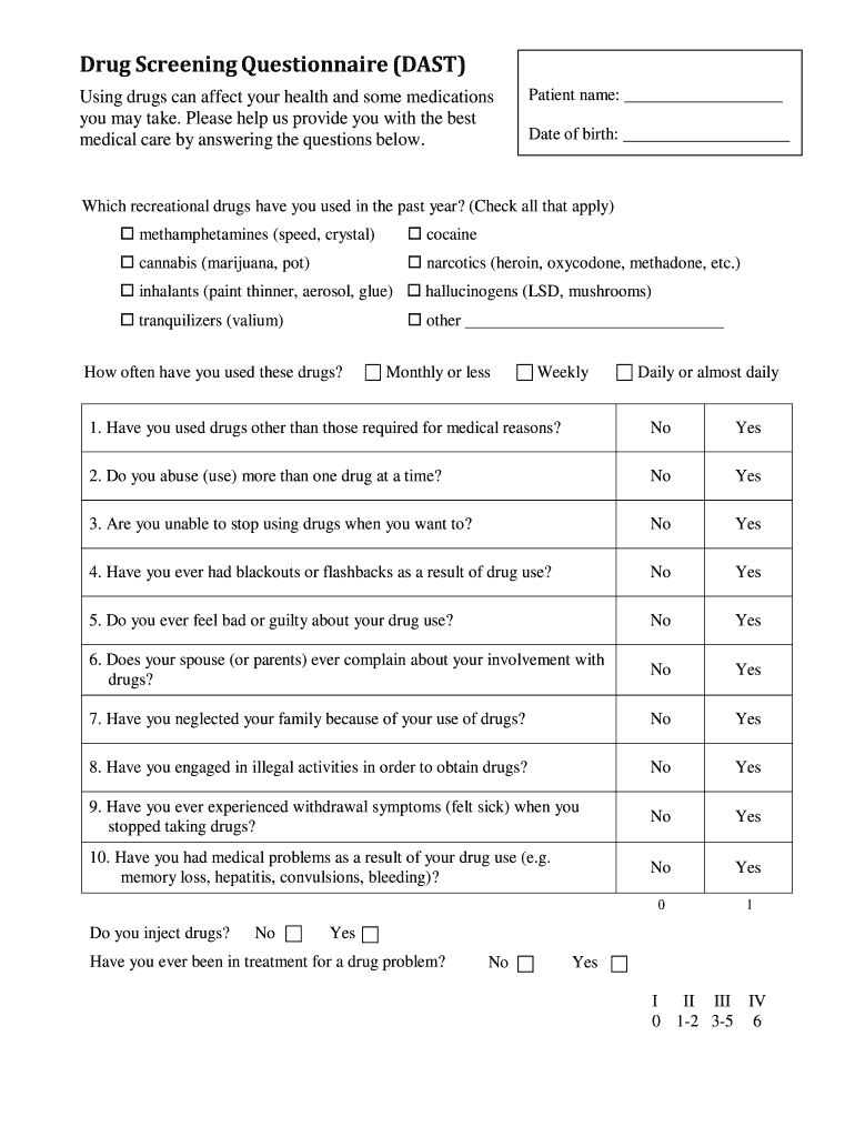  SBIRT DAST 10 Forms English and Spanish 2015