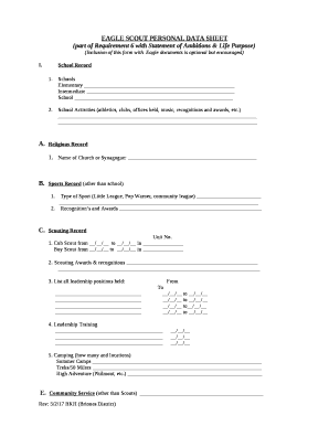 Eagle Scout Personal Data Sheet  Form