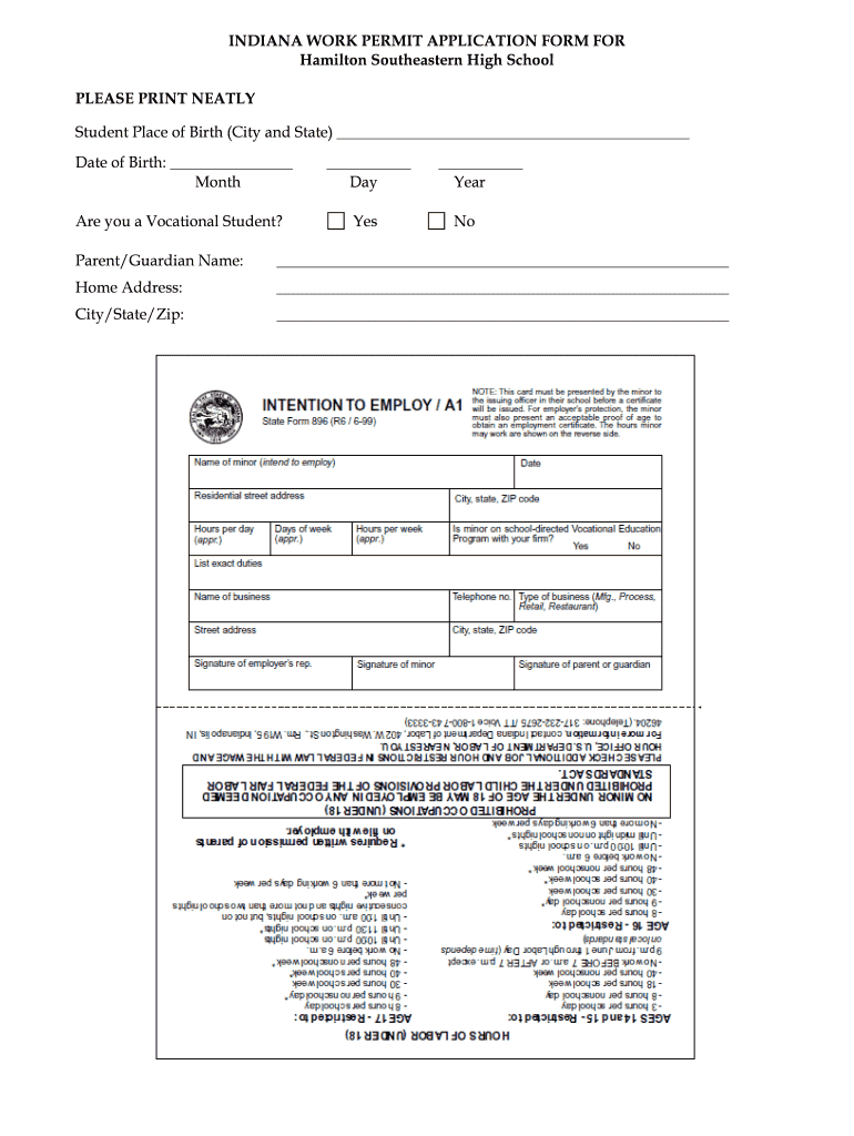 INDIANA WORK PERMIT APPLICATION FORM for
