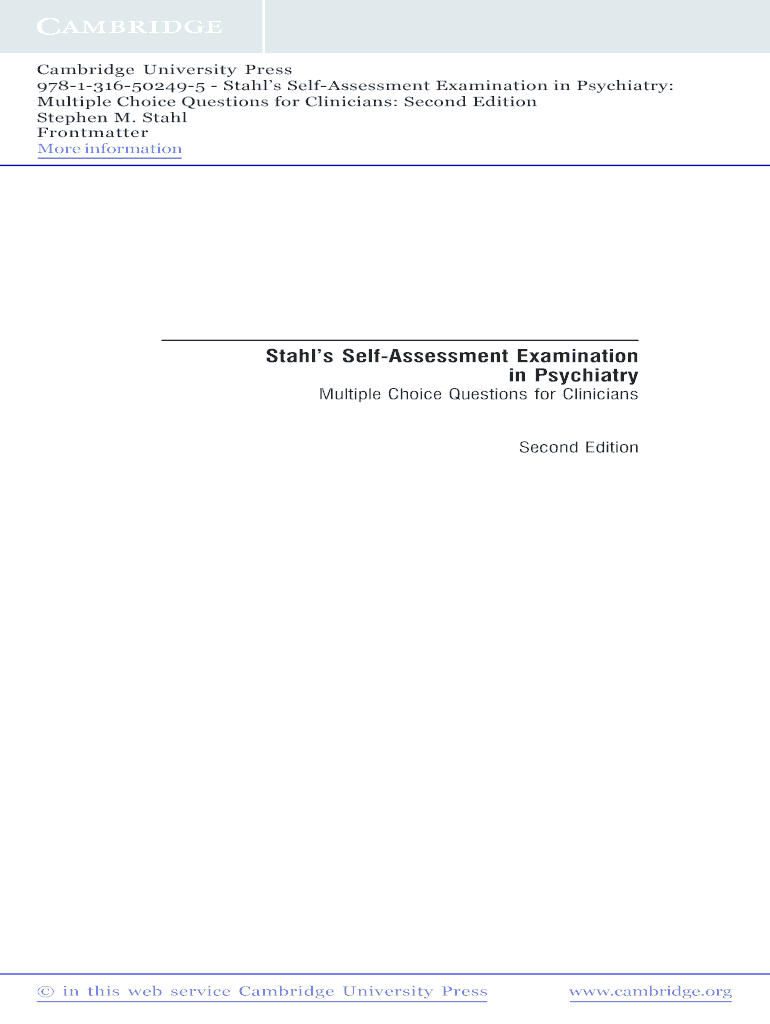 Stahl&#039;s Self Assessment Examination in Psychiatry PDF  Form