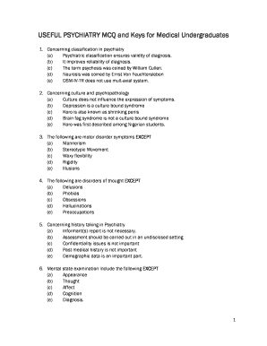 USEFUL PSYCHIATRY MCQ and Keys for Medical Undergraduates  Form