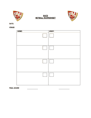 Netball Score Sheet South Africa  Form