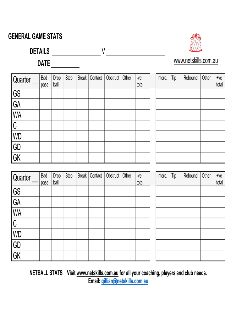 Netskills Stat Sheets  Form