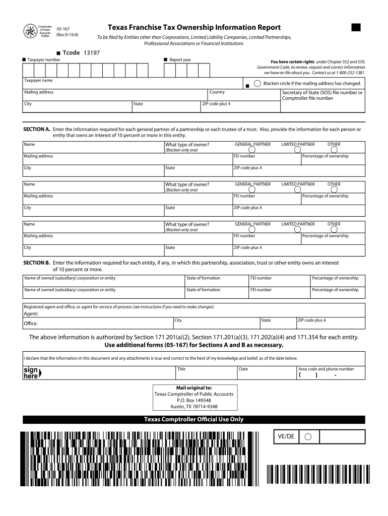  Texas Form 05 167 2015