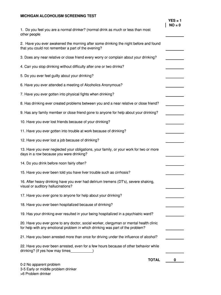 MICHIGAN ALCOHOLISM SCREENING TEST  Form