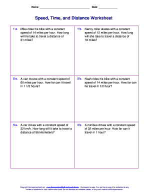 Speed Time and Distance Worksheet  Form