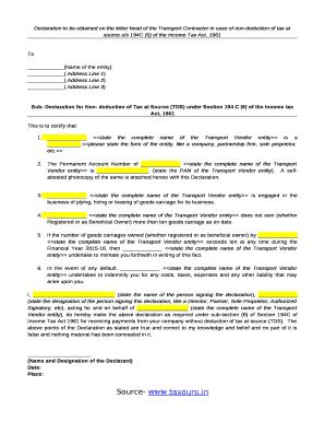 Tds Declaration Form Fy 21 for Transporter PDF