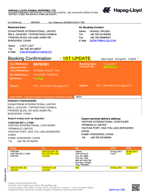 Hapag Lloyd China Shipping Ltd  Form