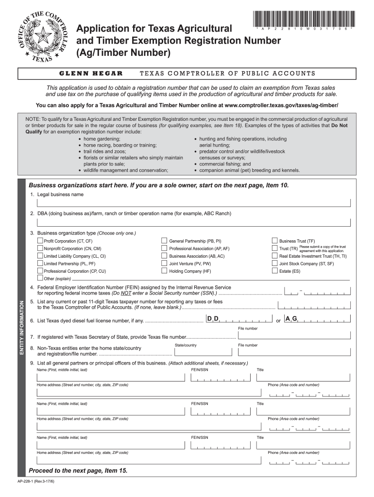  Texas Agricultural or Timber Registration 2017