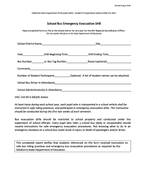 Get and Sign Bus Evacuation Form 2016-2022
