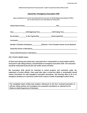  Bus Evacuation Form 2016-2024