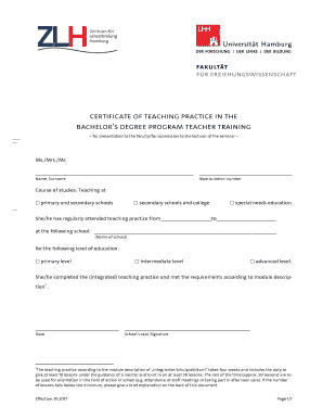 Teaching Practice Certificate PDF  Form