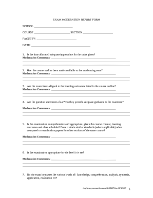 Exam Moderation Report Sample  Form