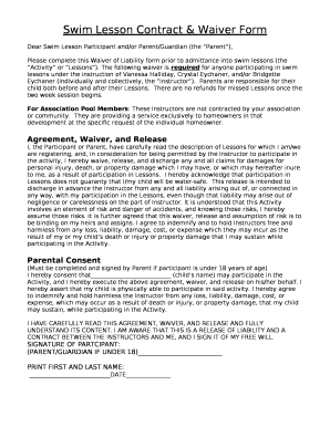 Swim Lesson Contract &amp; Waiver Form