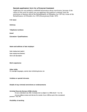 Personal Assistant Application Form