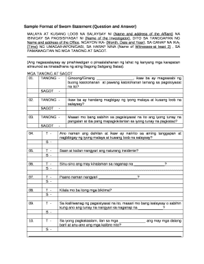 Sworn Statement Question and Answer  Form