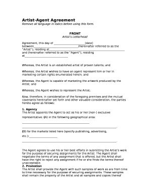 Artist Agent Agreement  Form