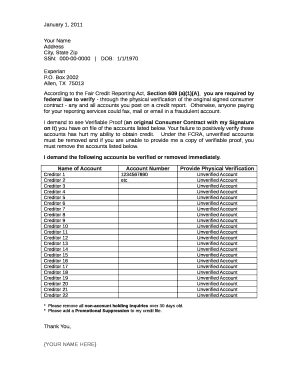 Fair Credit Reporting Act Section 609  Form