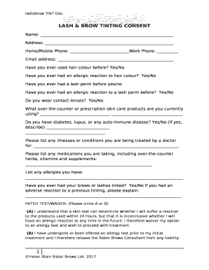 Brow Tint Consent Form