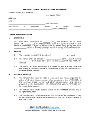 ABRIDGED FAMILYFRIEND LEASE AGREEMENT  Form