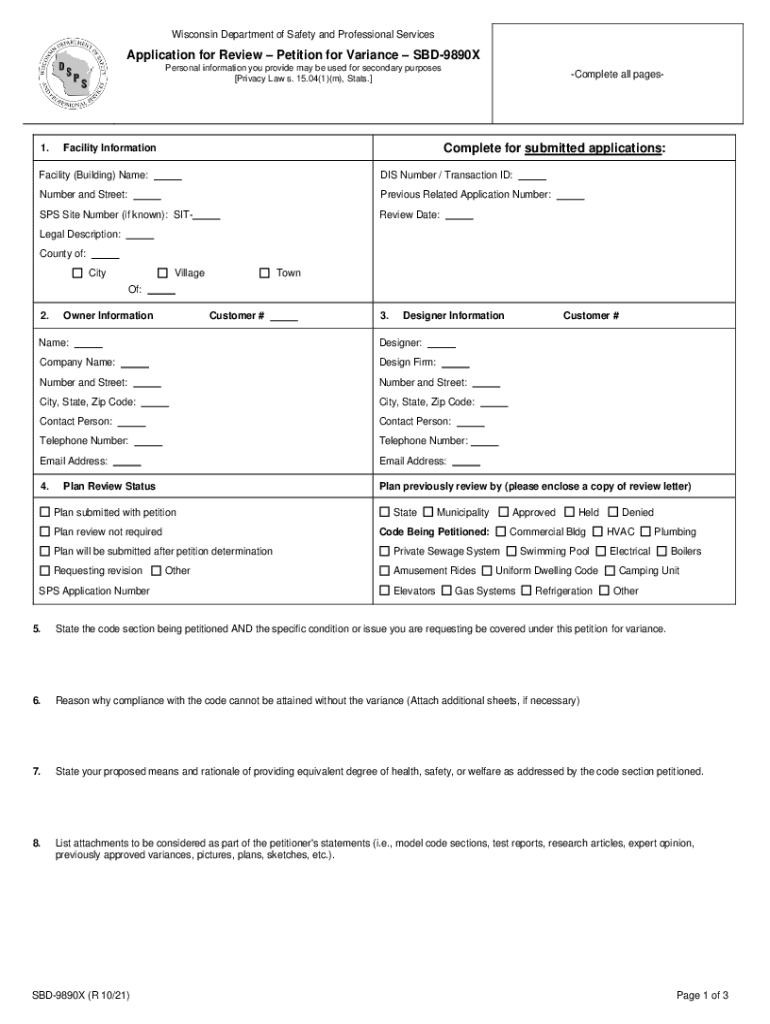 Application for Review, Petition for VarianceSTATE  Form