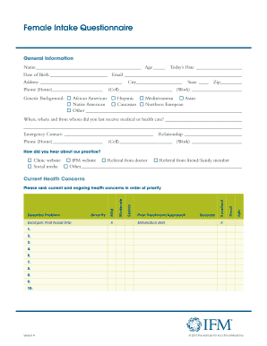 Female Intake Questionnaire  Form