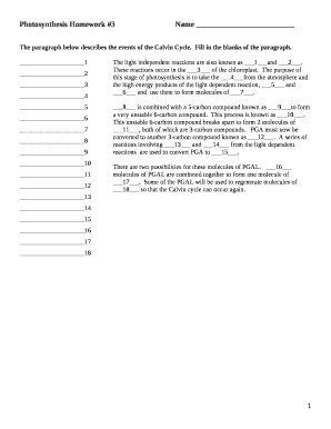 Photosynthesis Homework 3 Answer Key  Form