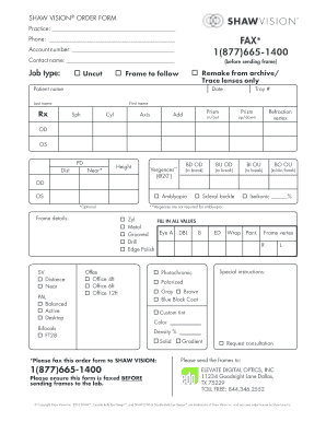 Shaw Lens Order Form