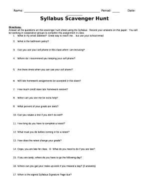 Syllabus Scavenger Hunt Template  Form