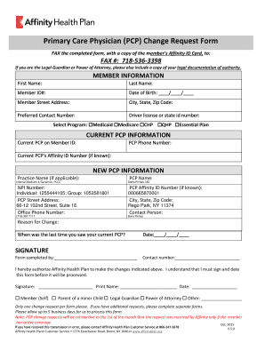 Primary Care Physician PCP Change Request Form