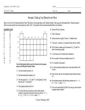 Periodic Table of Elements on Mars Answer Key  Form