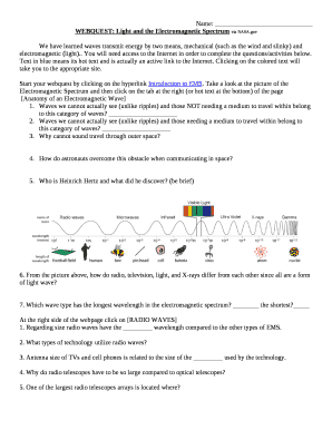 Electromagnetic Spectrum Webquest Answer Key PDF  Form