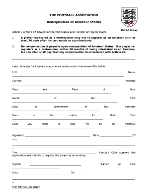 Reacquisition of Amateur Status Form