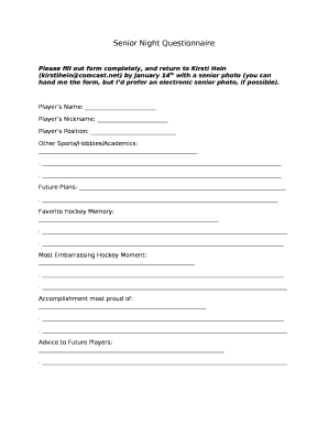 Senior Night Questionnaire PDF  Form
