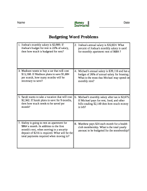 Budgeting Word Problems Worksheets  Form