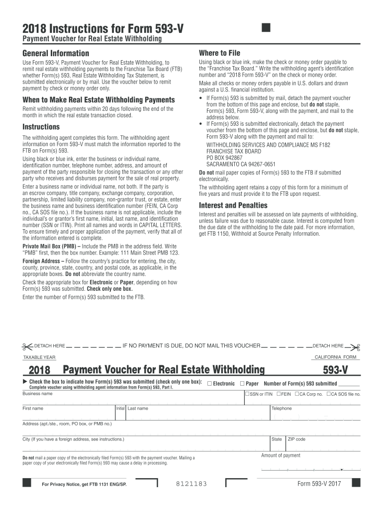  Form 593 V  Payment Voucher for Real    Franchise Tax 2018