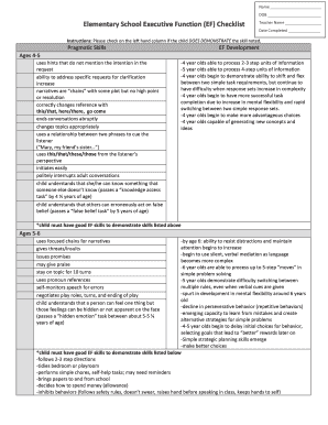 Elementary School Executive Function EF Checklist  Form