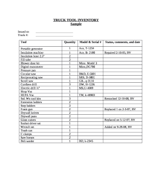 Truck Inventory Sheet  Form