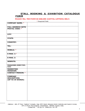 STALL BOOKING &amp; EXHIBITION CATALOGUE FORM