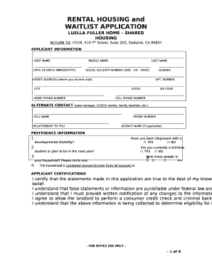 Apartment Waiting List Template  Form