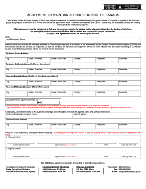 AGREEMENT to MAINTAIN RECORDS OUTSIDE of CANADA  Form