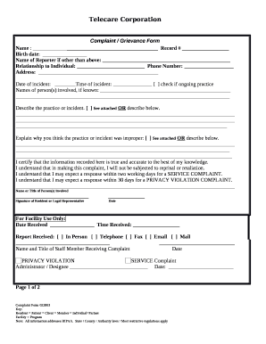 Complaint Grievance Form