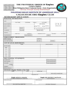 Philippine Eagles Club Application Form