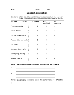 Concert Evaluation Worksheet  Form