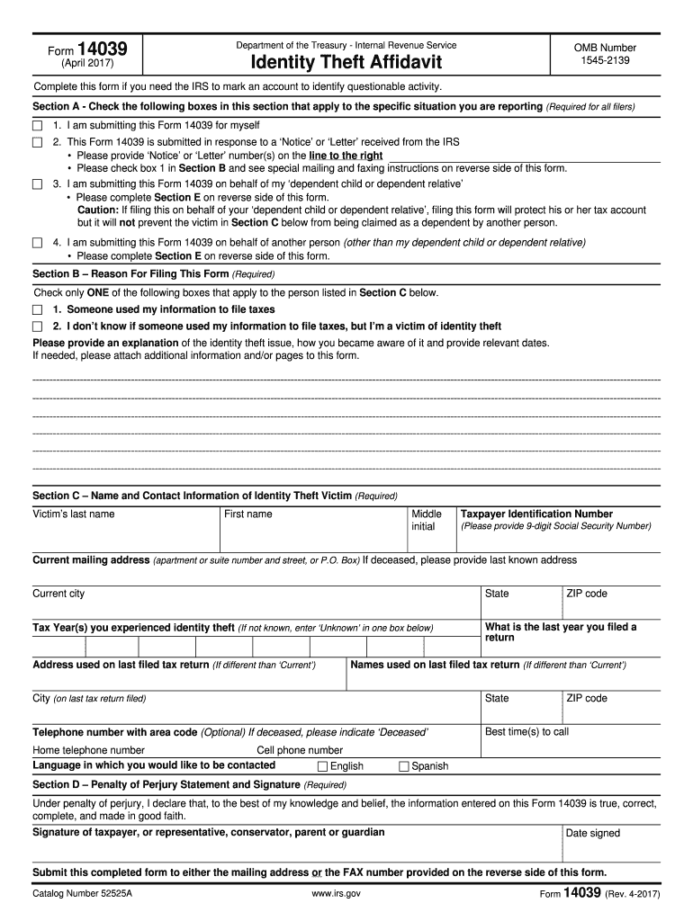  Irs Form 14039 Printable 2017