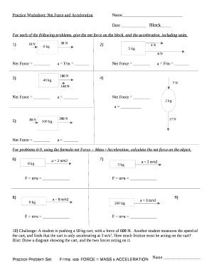 Practice Worksheet Net Force and Acceleration Answer Key  Form