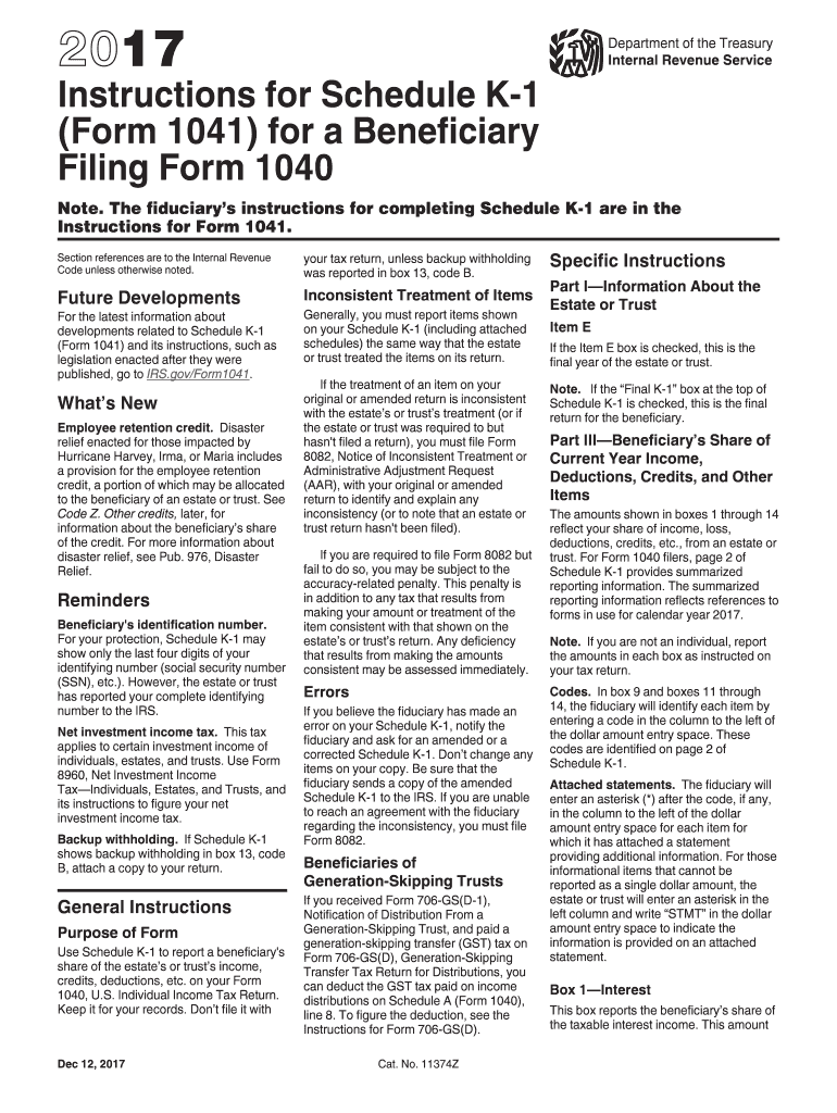  Irs K 1 Form Instructions 2017